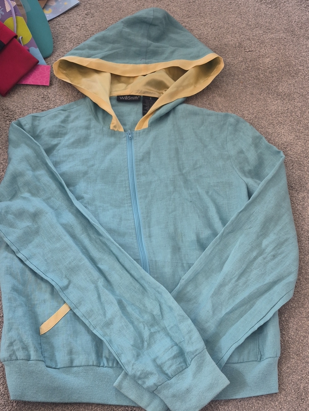 Willi Smith Teal Zip Hoodie with Yellow Trim